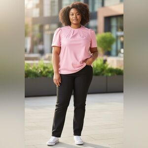 NWT Trina Turk Soledad Top | Desert Rose Pink Pleated Vegan Leather Blouse XL